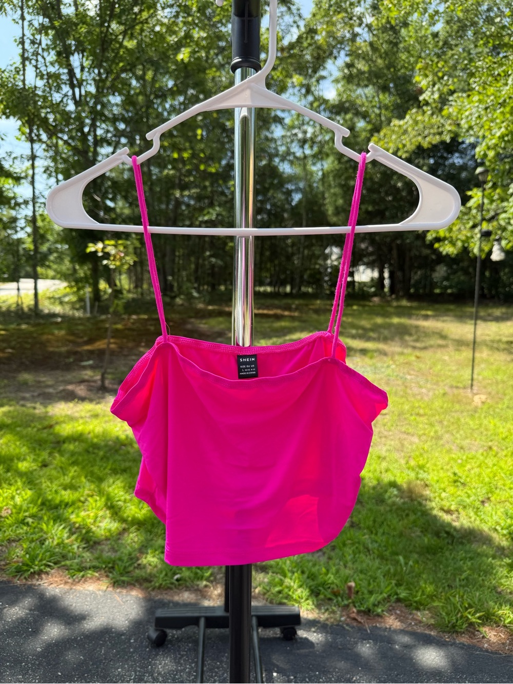 Neon Pink Spaghetti Strap Crop Camisole